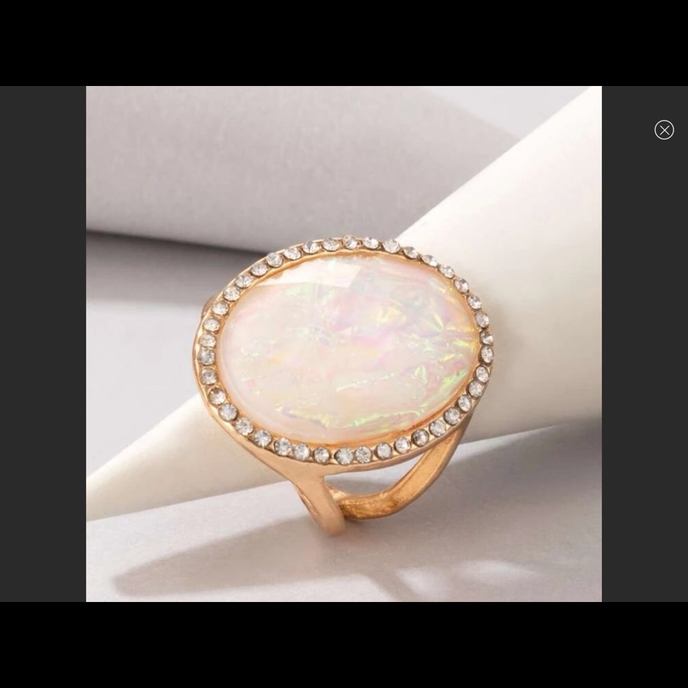 Light Pink Oval Crystal Stone Gold Ring